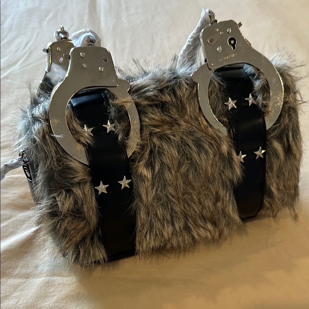 Furry Handcuff Bag with Star Accents